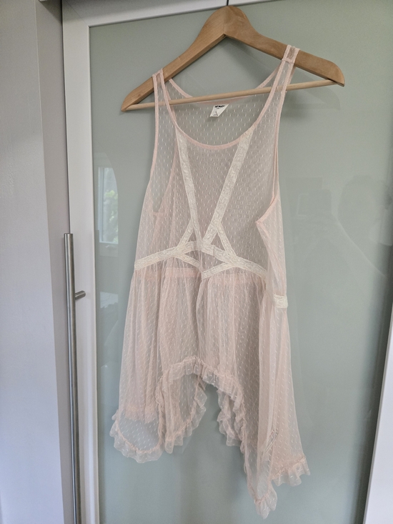 Free People Other - Intimately Free People Sheer Ruffled Tank Nightdress In Pale Pink Size Medium
